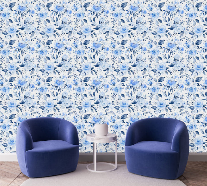 Stylish Blue Floral Wallpaper Chic