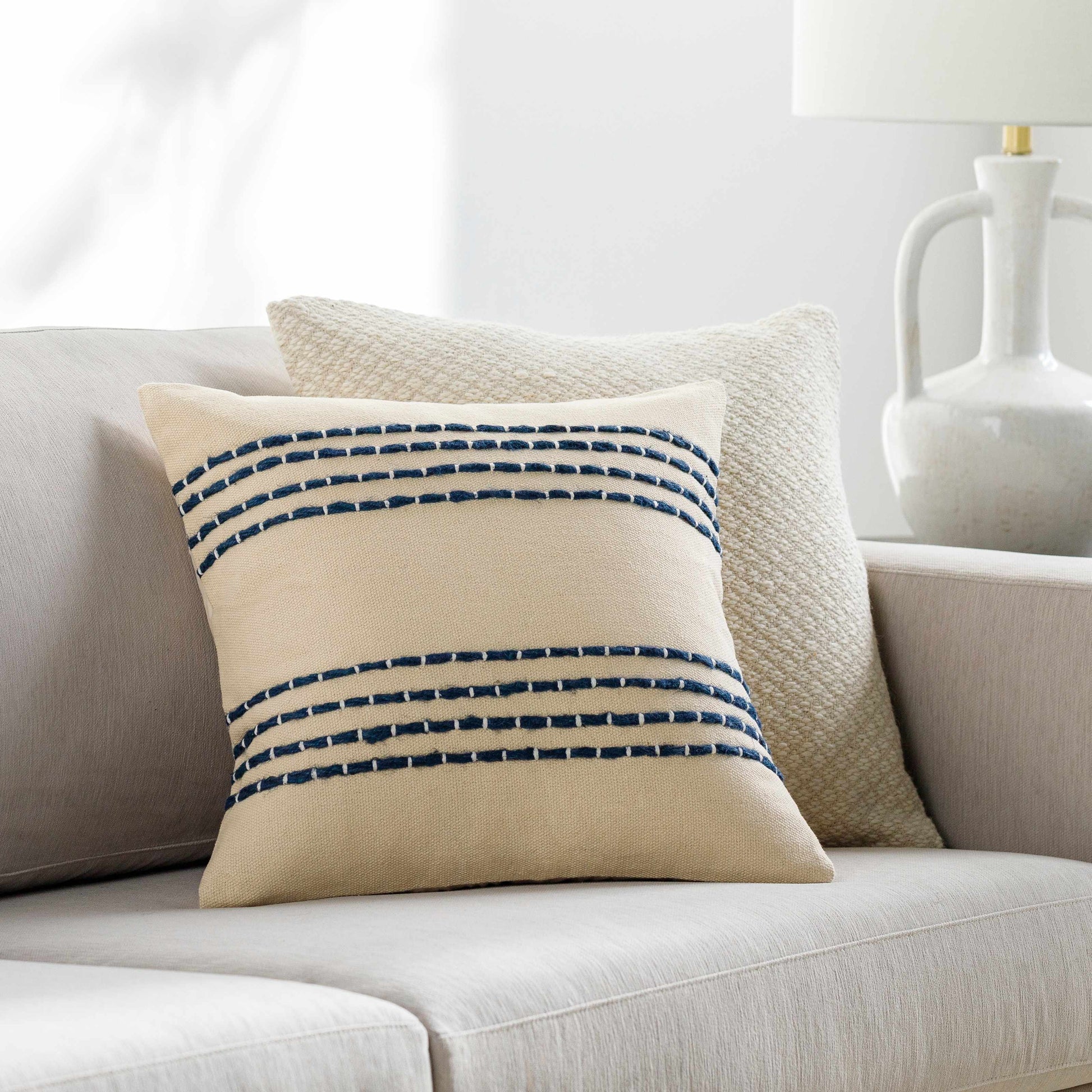 Listie Striped Accent Pillow, Beige & Navy