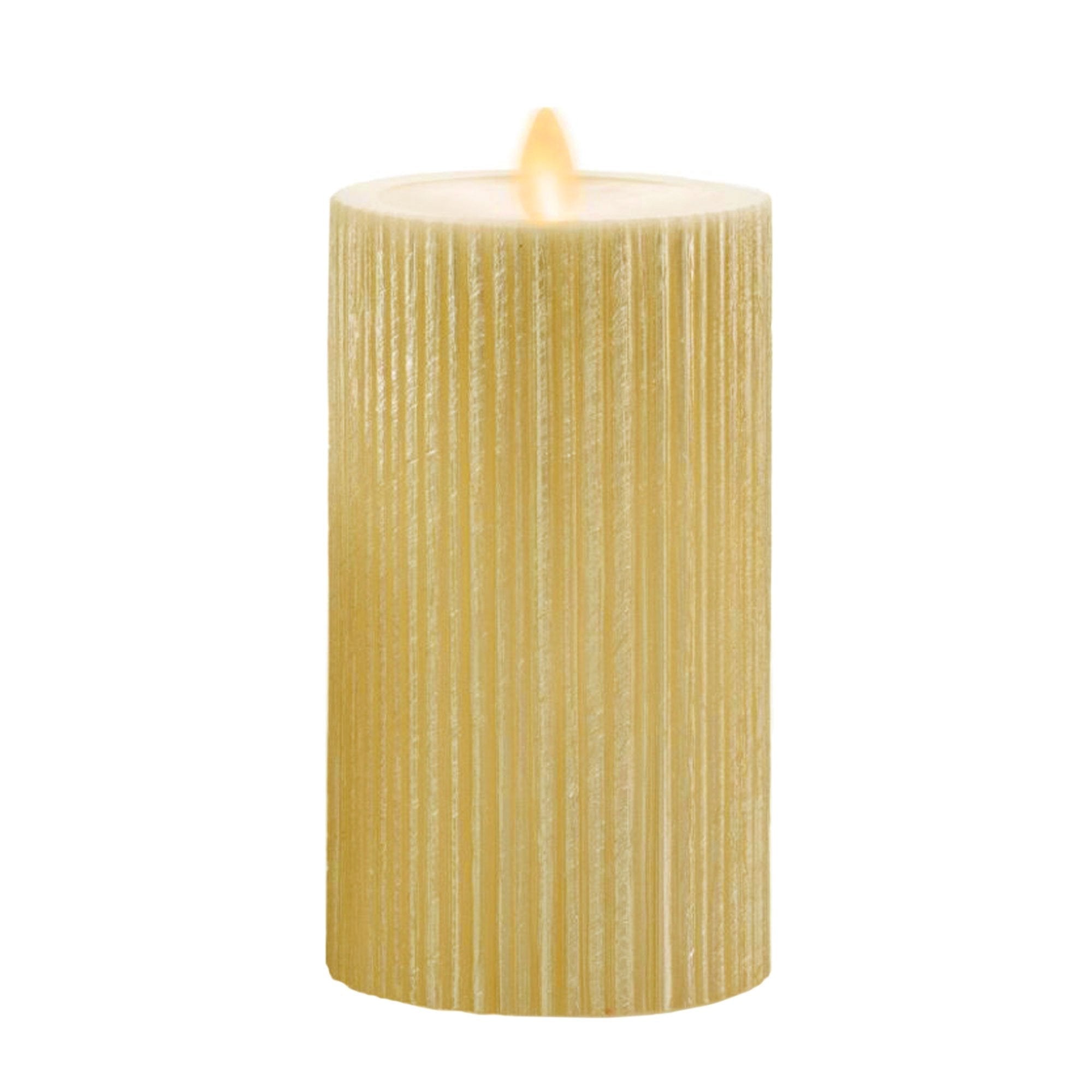 Ribbed Metallic Champagne Flameless Candle Pillar