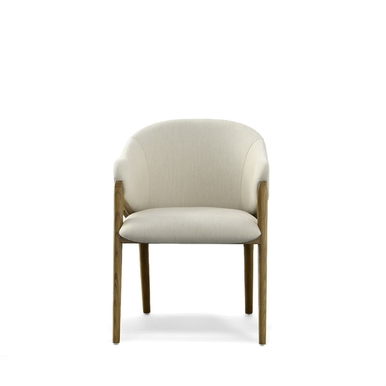 Modrest Lunde Cream Fabric and Walnut Arm Dining Chair