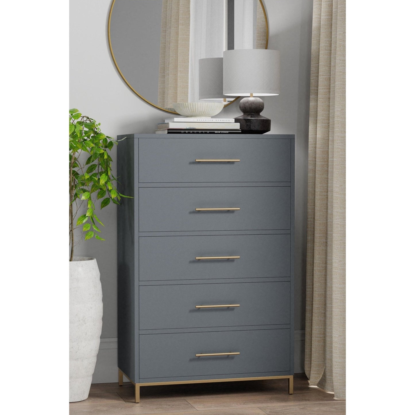 Madelyn Five Drawer Chest, Slate Gray