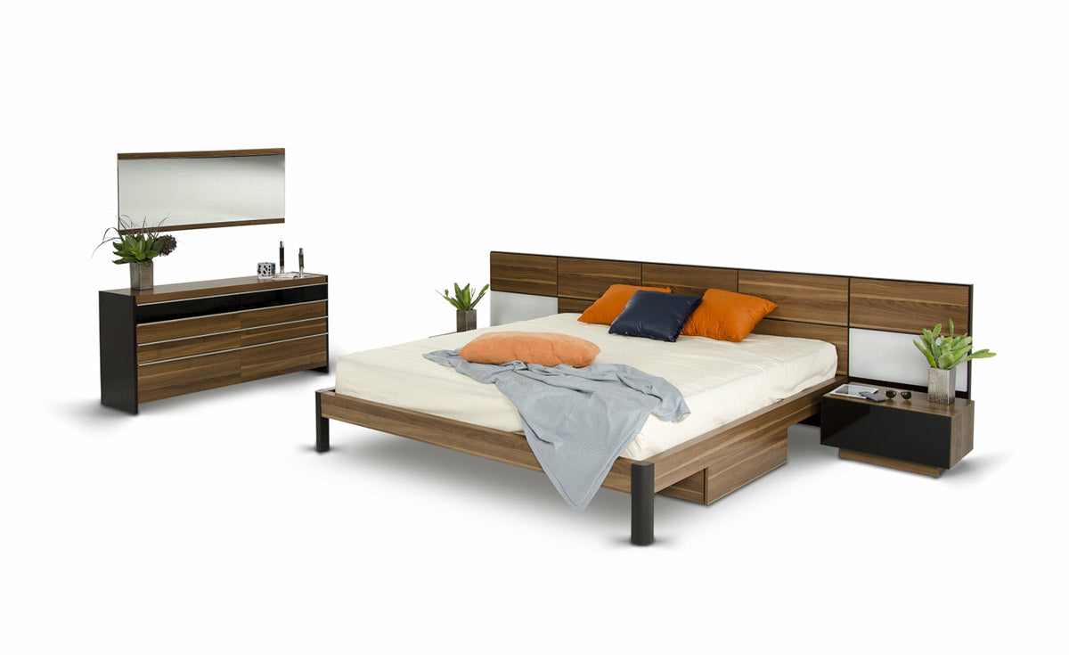 Queen Rondo Modern Platform Bed w/ Nightstands Storage And Lights