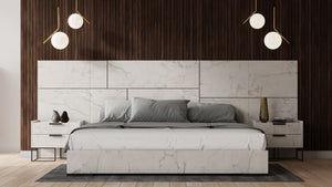 Nova Domus California King Marbella - Italian Modern White Marble Bed w/ 2 Nightstands