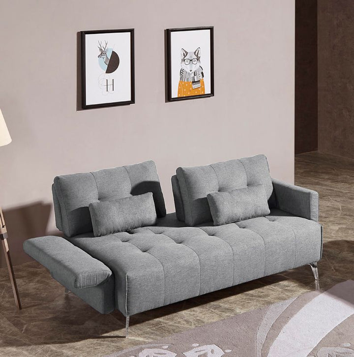 Divani Casa Alcoa Modern Contemporary Grey Tufted Fabric Sofa w/ Adjustable Backrest and Movable Armrests