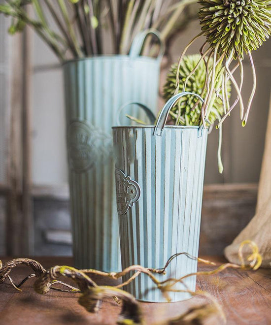 Metal Pot 'Flowers and Garden' Pot with Metal Handles (Set of 3)