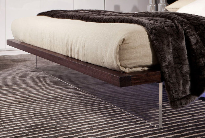 Volterra Contemporary Brown Oak and White Floating Bed w/ Lights
