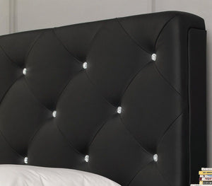 Monte Carlo Black Leatherette Modern Bed w/ Crystals