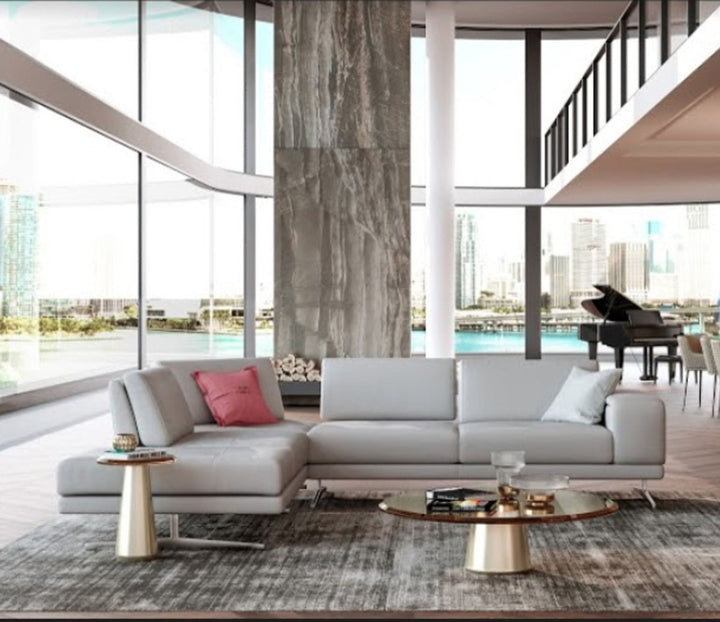 Coronelli Collezioni Mood - Contemporary Grey Leather Left Facing Sectional Sofa
