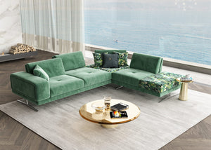 Coronelli Collezioni Mood - Italian Green Velvet Right Facing Sectional Sofa