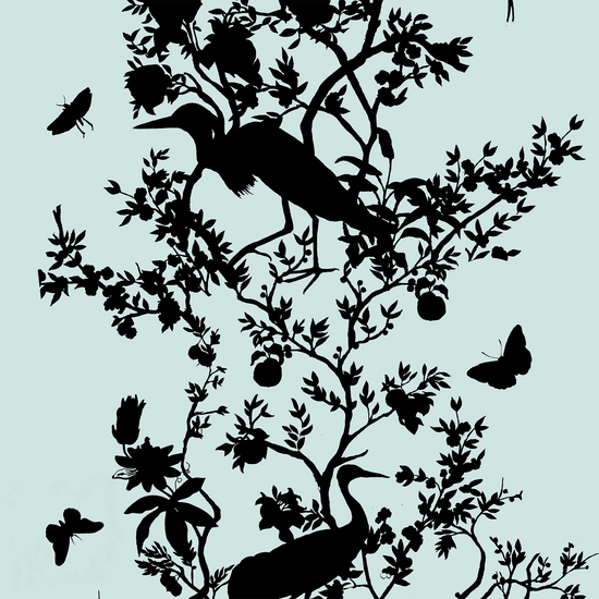 Silhouette Bird and Branch in Blue