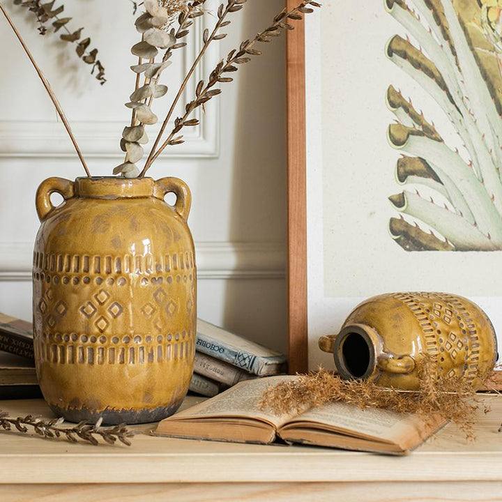 Mustard Yellow Glazed Ceramic Vase