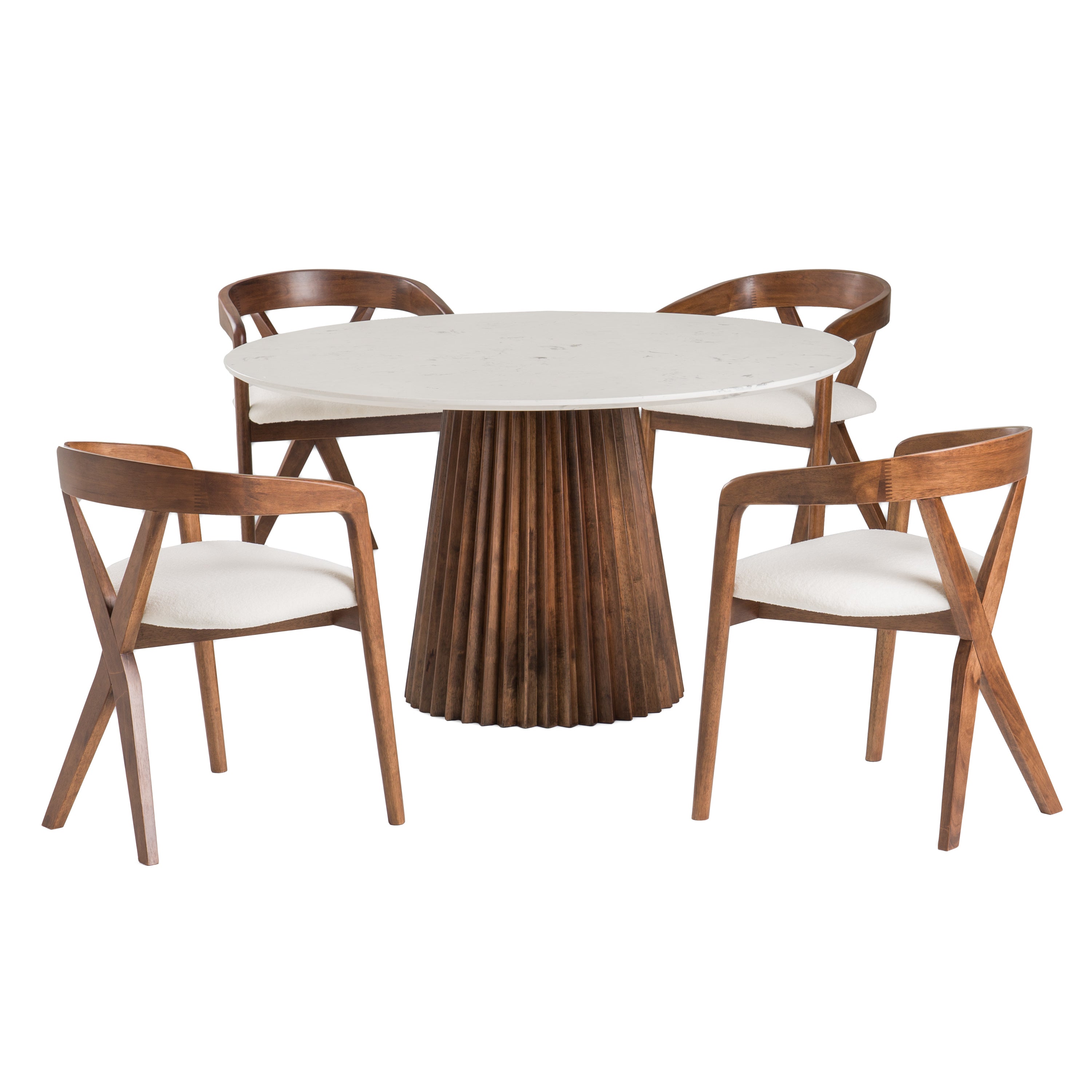 Modrest Nancy - Mid-Century Modern White Marble + Walnut Round Dining Table