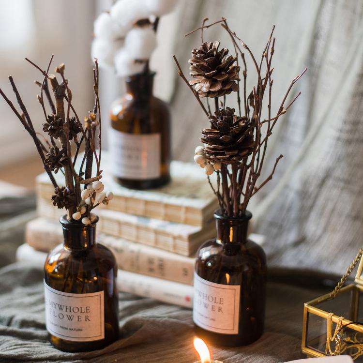 Natural Dried Flower Branches in Glass Bottle