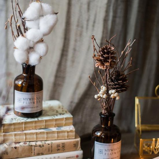 Natural Dried Flower Branches in Glass Bottle