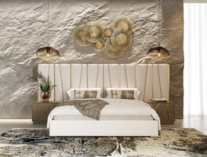 Modrest Nixa - Modern Beige Velvet + Brushed Bronze + Birch Bedroom Set-queen