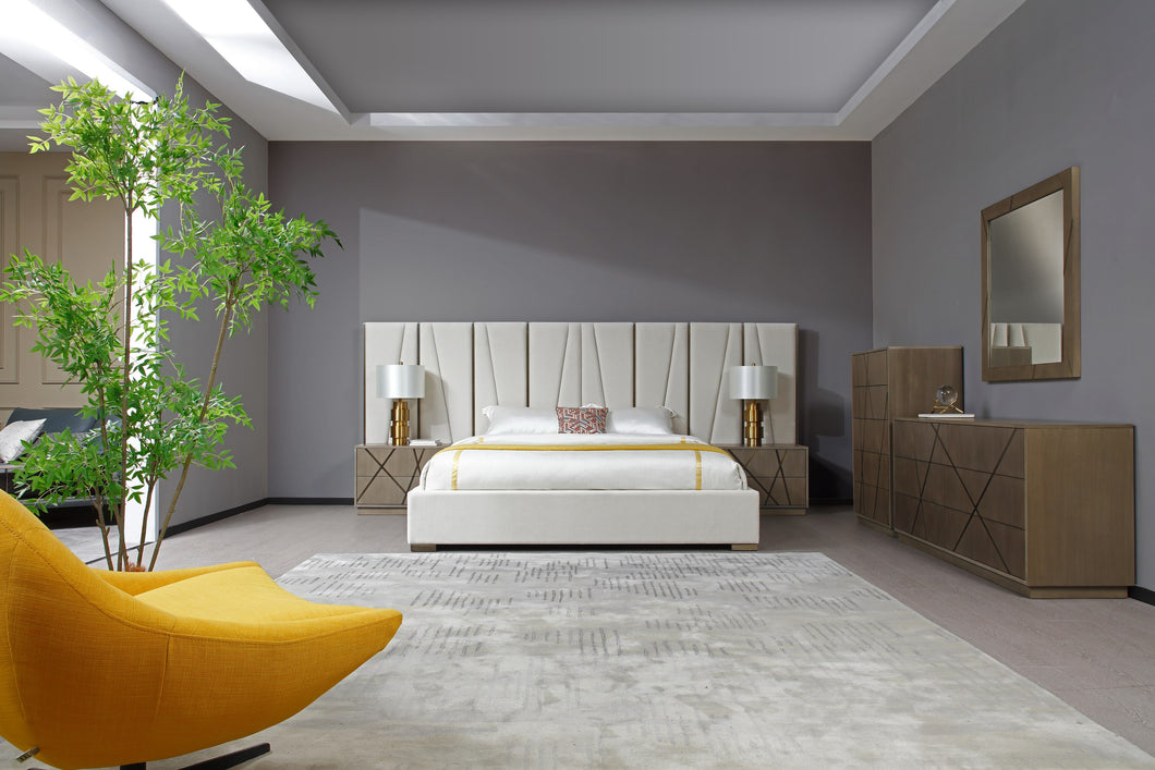Modrest Nixa - Modern Beige Velvet + Brushed Bronze + Birch Bedroom Set-queen
