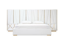 Load image into Gallery viewer, Modrest Nixa - Eastern King Modern White + Gold Bed + Nightstands
