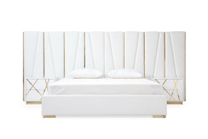 Modrest Nixa - Eastern King Modern White + Gold Bed + Nightstands