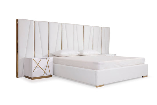 Modrest Nixa - Queen Modern White +  Gold Bed + Nightstands