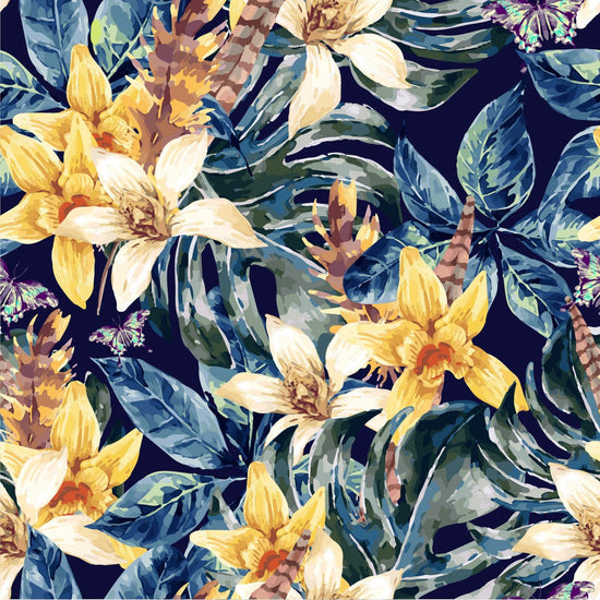 Yellow Flowers with Blue Leaves Wallpaper