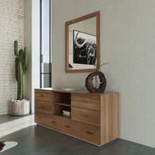 Load image into Gallery viewer, Nova Domus Fantasia - Contemporary Walnut &amp; Grey Bed with Two Nightstands
