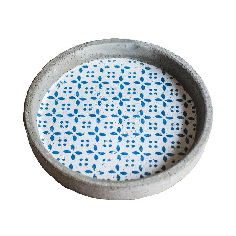 Plant Saucer Cement Blue Pattern Plant Tray (Set of 2)