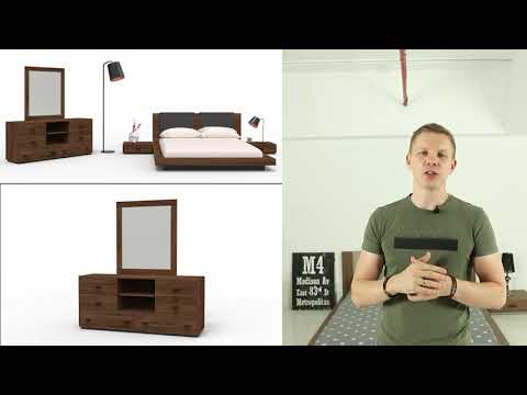 Queen Nova Domus Fantasia - Contemporary Walnut & Grey Bed with Two Nightstands