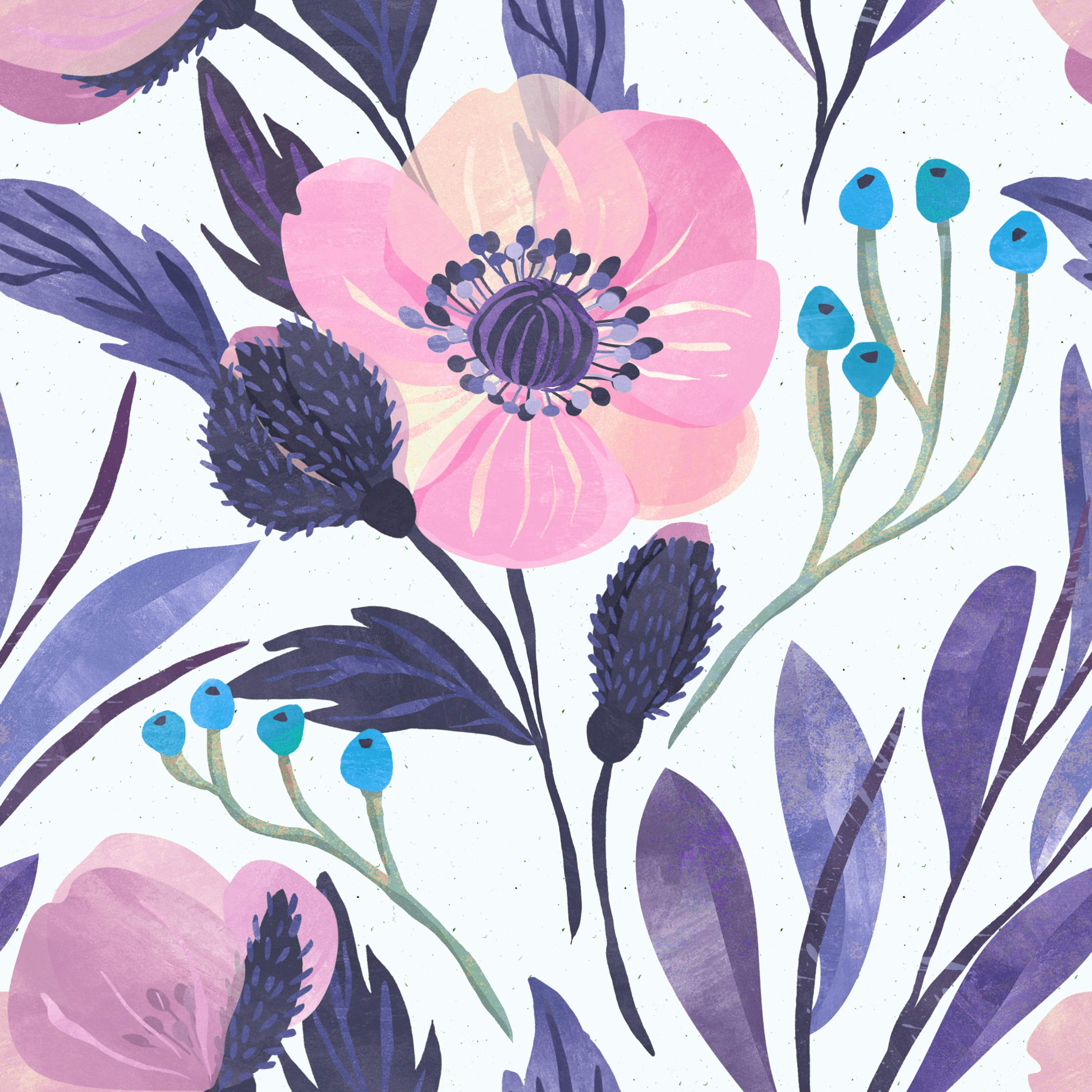 Modish Purple Flowers Wallpaper Chic