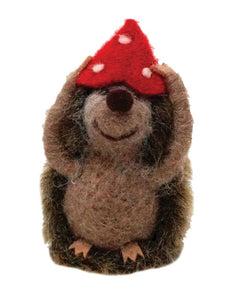 Felted Hedgehog with Mushroom Hat
