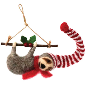 Felted Sloth with Branch Ornament