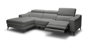 Modrest Rampart - Modern L-Shape LAF Grey Leather Sectional Sofa with 1 Recliner