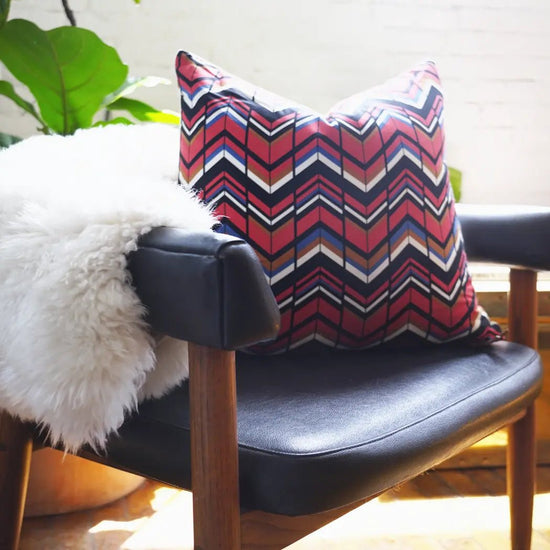 Red White Black & Mustard Modern Chevron Pillow 22x22