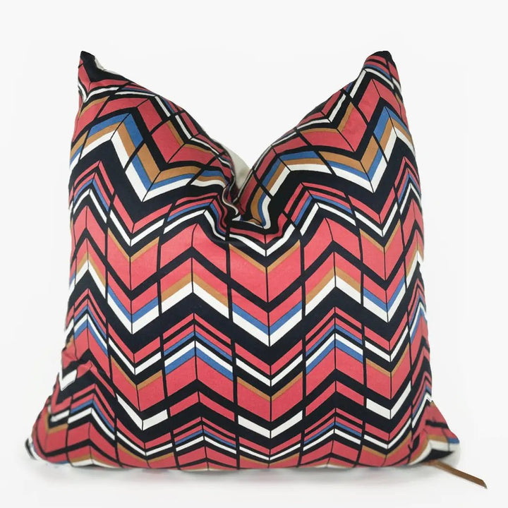 Red White Black & Mustard Modern Chevron Pillow 22x22