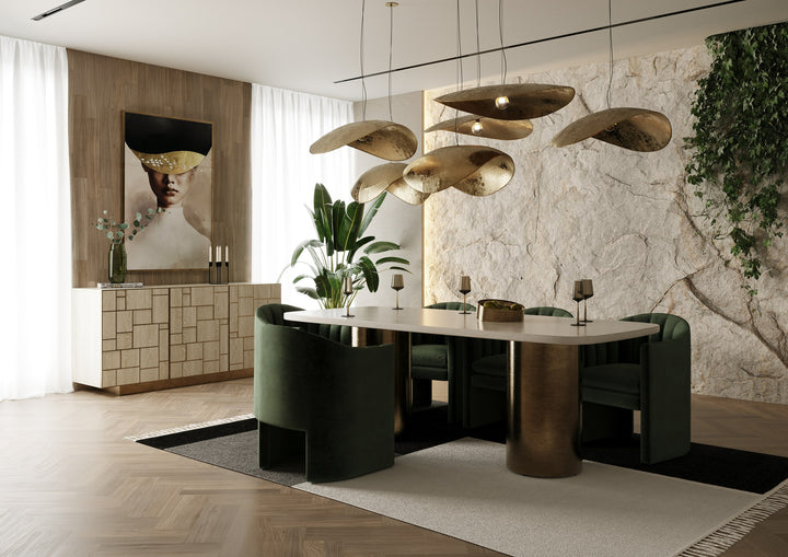 Modrest Rocky - Glam White Marble & Brush Gold Large Dining Table