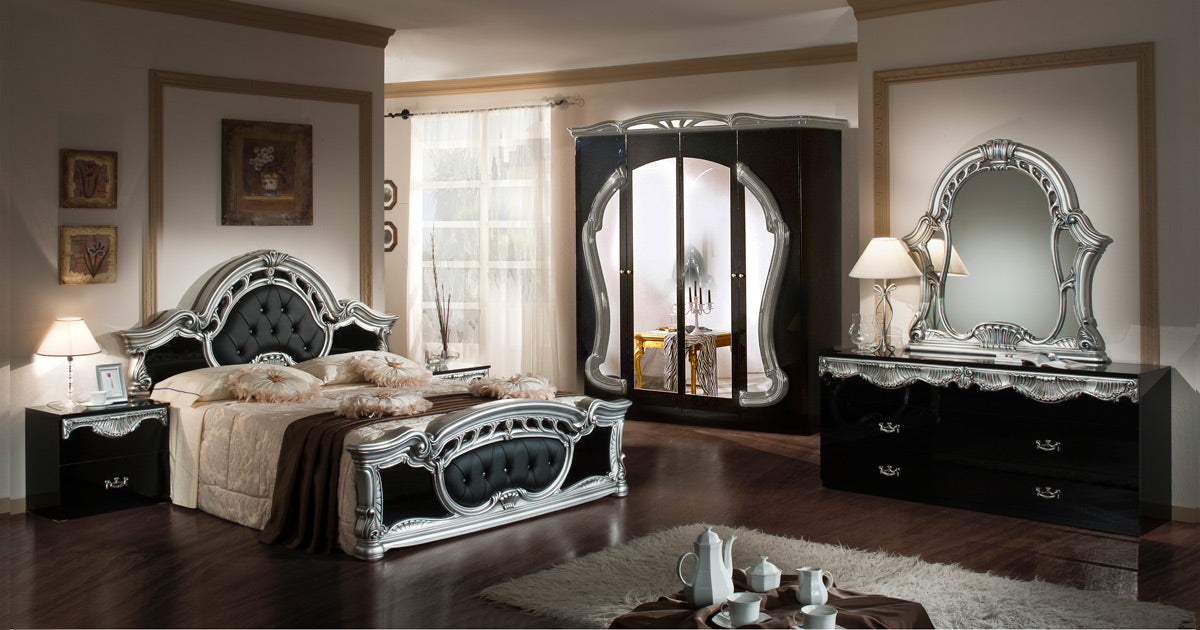 Modrest Rococo - Italian Classic Black & Silver Bedroom Set