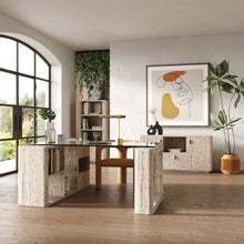 Load image into Gallery viewer, Nova Domus Roma - Modern Glass + Travertine Reversible Desk
