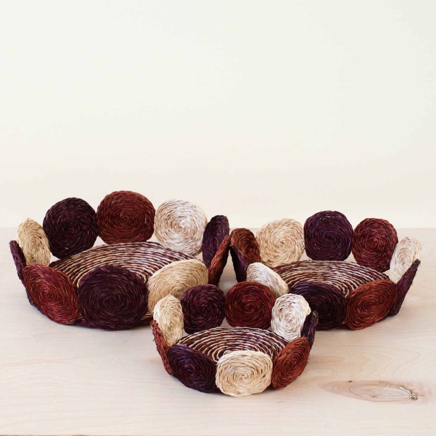 Rust and Mauve Handwoven Storage Basket - Fruit Basket, set of 3 | LIKHÂ