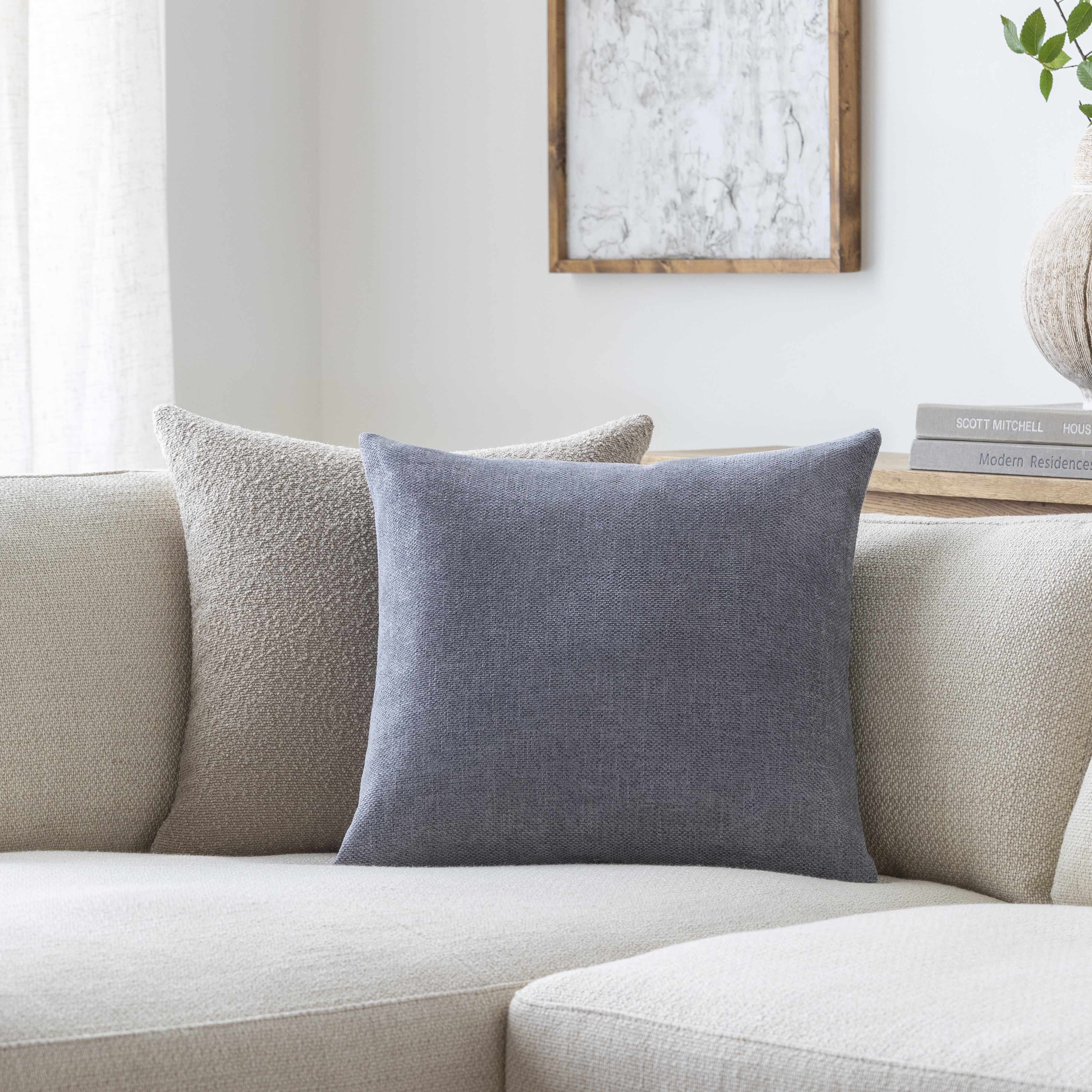 Reijo Linen Look Accent Pillow, Gray & Blue