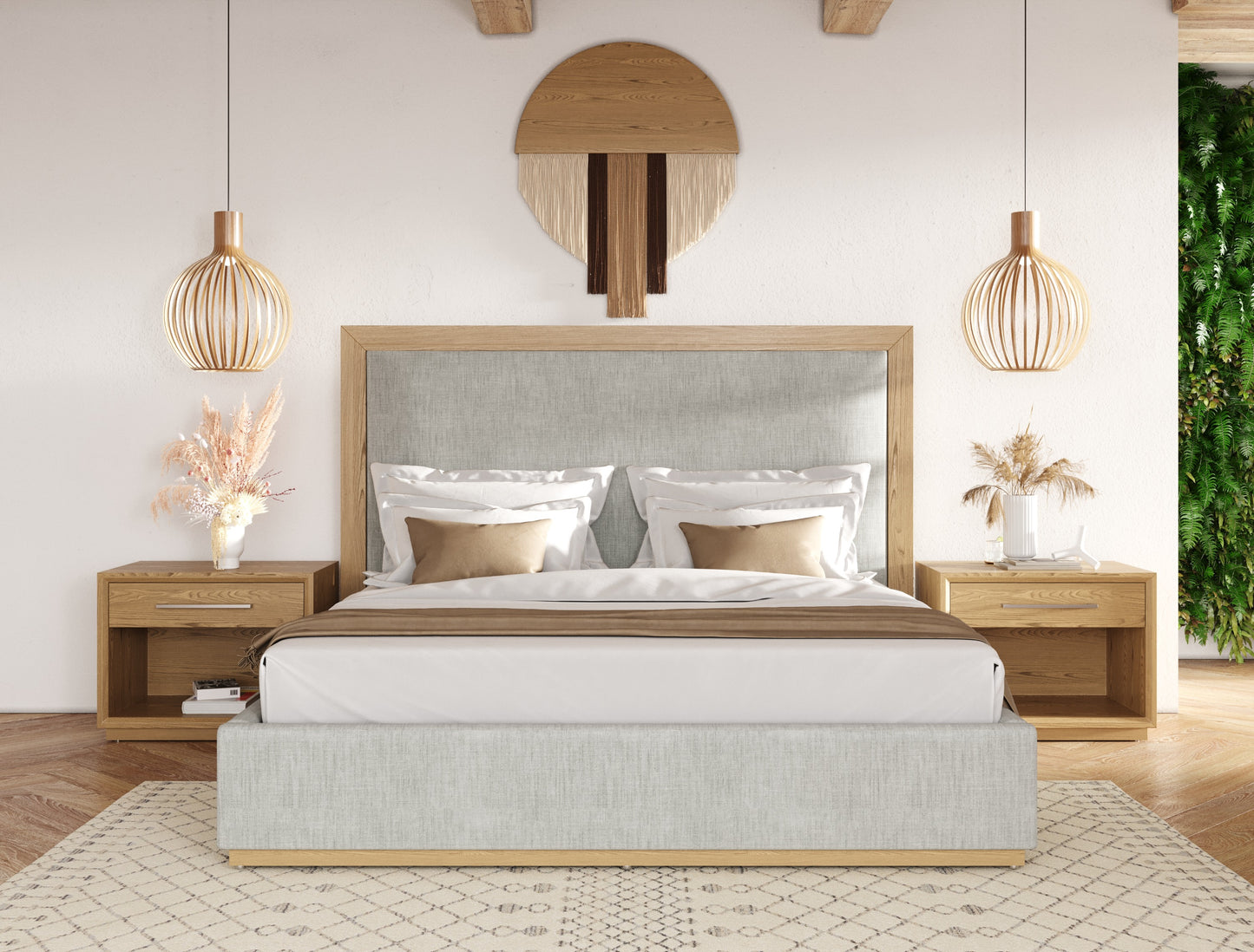Nova Domus Santa Barbara - Modern Grey Fabric + Natural Bed