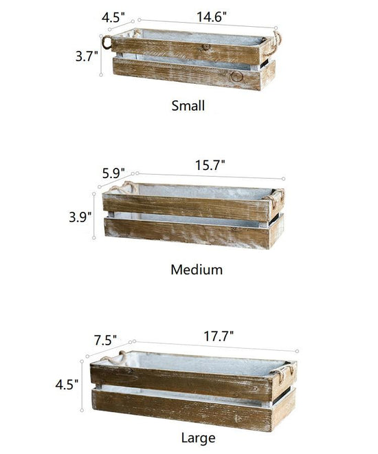 Solid Wood Crate Flat Long Crate With Rope Handles