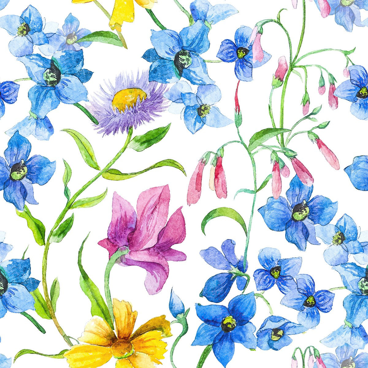Voguish Blue Flowers Wallpaper Tasteful Quality