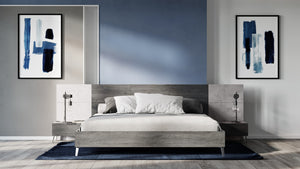 Queen Nova Domus Bronx Italian Modern Faux Concrete & Grey Bed + 2 Nightstands Set