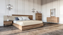 Load image into Gallery viewer, Nova Domus Matteo Italian Modern Walnut &amp; Fabric Bed + 2 Nightstands + Dresser Set
