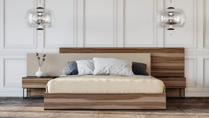 Nova Domus Matteo Italian Modern Walnut & Fabric Bed + 2 Nightstands + Dresser Set
