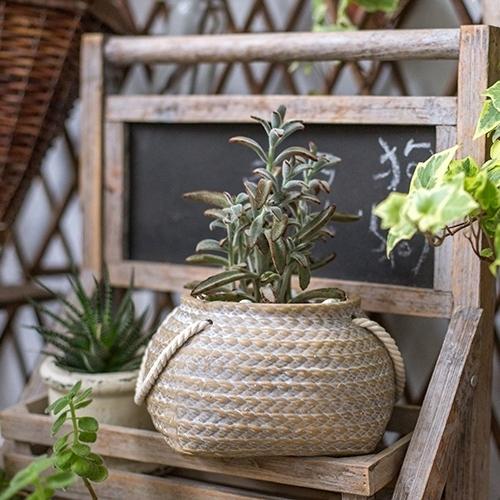 Tiny Ceramic Planter Hemp Bag Design with Rope Handles