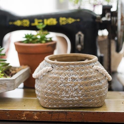 Tiny Ceramic Planter Hemp Bag Design with Rope Handles