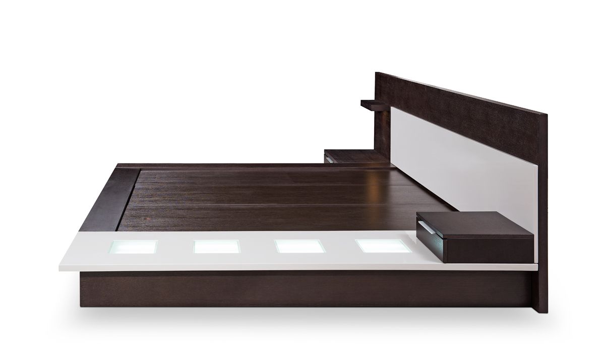 Eastern King Modrest Torino Contemporary Brown Oak & Grey Platform Bed w/ Lights