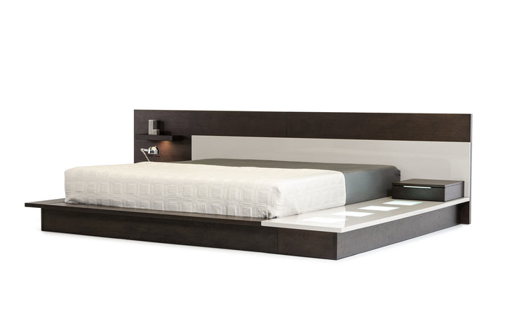 Eastern King Modrest Torino Contemporary Brown Oak & Grey Platform Bed w/ Lights