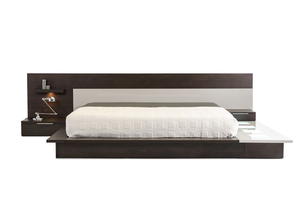 Queen Modrest Torino Contemporary Brown Oak & Grey Platform Bed w/ Lights