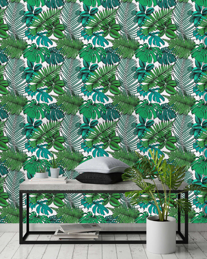 Tropical Leaves and Ferns Wallpaper